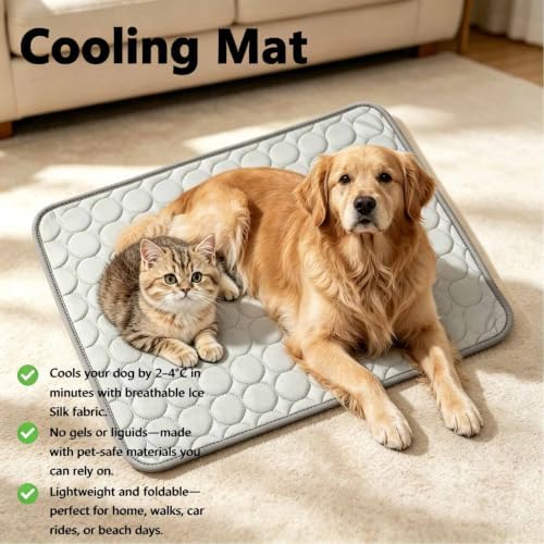 Dog Cooling Mat, Foldable & Washable Portable Pet Coolings Pad for Dogs & Cats Sleeping Mat for Home & Outdoor, Soft Ice Silk Pet Self-Chill Pad, Portable Dog Cool Bed，Pink：XXL