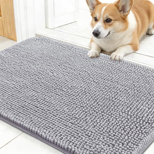 OLANLY Dog Door Mat for Muddy Paws 30x17, Super Absorbent Chenille Mud Mat