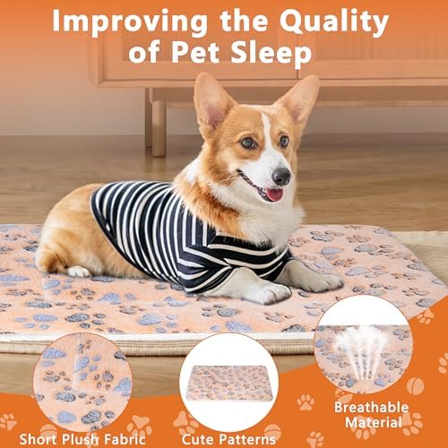 Dog Bed Mat,Soft Dog Kennel Pad with Cute Pattern (Orange Paw, XXL)