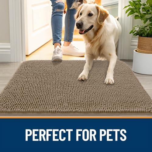 OLANLY Dog Door Mat for Muddy Paws 24x16, Super Absorbent Chenille Mud Mat