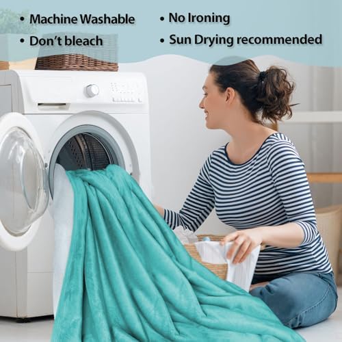 Waterproof Teal Blanket for Bed 90''x80'', Flannel & Sherpa