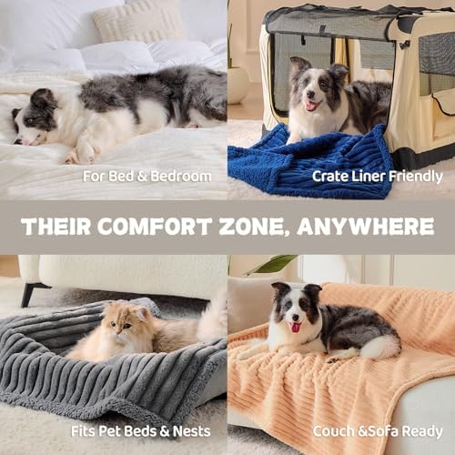 Qeils Waterproof Calming Dog Blanket for Large Dogs, Noiseless Soft Plush Pet Blanket for Bed, 500GSM Thick Faux Fur Pet Throw, Cozy Couch Furniture Protection Washable, Cream, 50x60IN