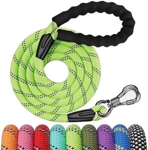 NTR 6FT Heavy Duty Dog Leash, Green Rope Dog Leashes with Swivel Lockable Hook and Comfortable Padded Handle, Cat Puppy Leash Lead for Small Medium Large Dogs Training, Playing, Camping,or Backyard