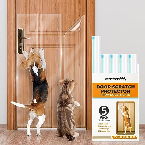 FTSTC 5-Pack Door Guard - 5 x 47'' x 8.3'' Cat & Dog Scratch Protector, Heavy Duty for Window Sill & Door Frame - Clear