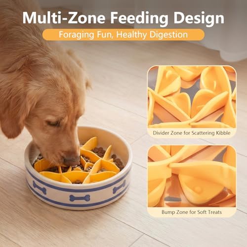 Silicone Dog Slow Feeder Bowl Insert with Suction Cups, Cuttable Food-Grade Lick Mat Divider Fits Stainless Steel Ceramic Glass Dog Bowls, Helps Slow Down Eating, Orange