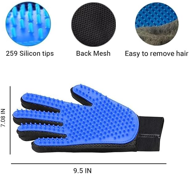 Pet Grooming Gloves for Cats and Dogs, Gentle Deshedding with Flexible Silicone Bristles, Adjustable Wrist Strap, Easy Mess-Free Hair Removal