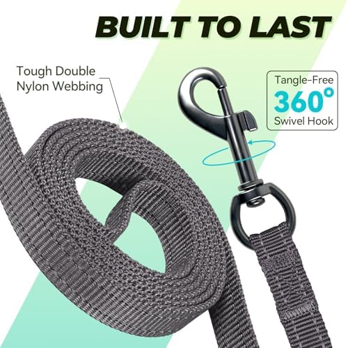 VIVAGLORY Double Handle Dog Leash Twingrip, 4ft x 1/2in, Grey