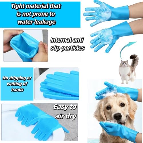 Premium Pet Grooming Gloves (1 Pair) - 3,000 Soft Silicone Tips for Bathing, Deshedding & Massage - Heat Resistant, 5-Finger Grip - Cats/Dogs/Rabbits (Green)