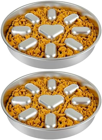 Slow Feeder Dog Bowls with Non-Slip Mat, Stainless Steel Metal Slow Feeder for Small & Medium Dogs, 2 Cups Pet Bowl for Slows Down Eating, Dishwasher Safe, Anti-Gulping Dog Bowl -2 Pack