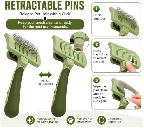 Self Cleaning Slicker Brush for Dogs Retractable Pins Choose Size S/M/L or Set (Small)