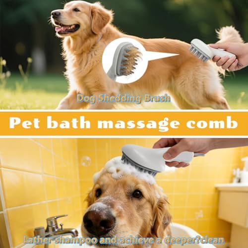 Dog Bath Brush & Massager, Dog Cleaner & Cat Grooming Brush, Silicone Shampoo Scrubber for Dogs & Cats, Rubber Curry Brush for Bathing, Washing & Shedding Care