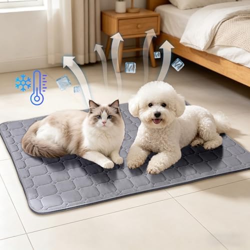 Dog Cooling Mat Pad, Self-Cooling Pet Mat, Washable Portable Coolings Pad for Dogs Cats, Ice Silk Foldables Mat, Extra Large Self-Cooling Pad for Large Small Dogs (Grey, L)