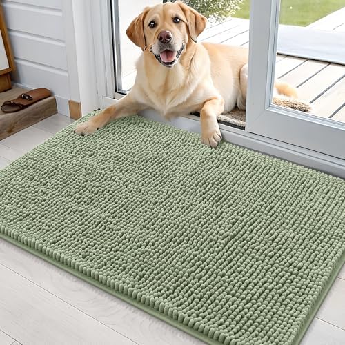 OLANLY Dog Door Mat for Muddy Paws 35x24, Super Absorbent Chenille Mud Mat