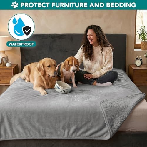 PetAmi Waterproof Dog Blanket Puppy Cat Large Couch Cover, 40x60 Light Grey