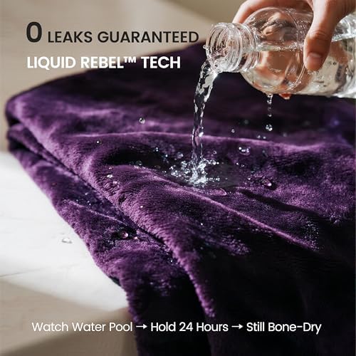 gogobunny Waterproof Bed Blanket, Reversible Sherpa Fleece Throw Blanket for Dog Puppy Cat, Furniture Cover Protects Bed Couch Sofa from Liquid Pee and Pet Fur (Dark Purple, 90x90 inches)