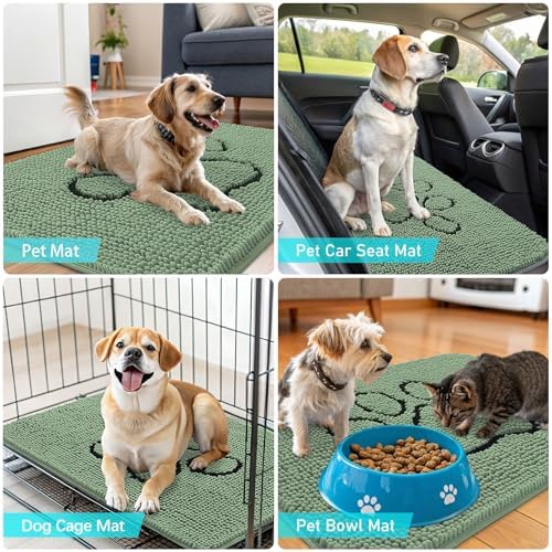 OLANLY Dog Door Mat for Muddy Paws 36x24, Paw Print Design Chenille Mud Mat