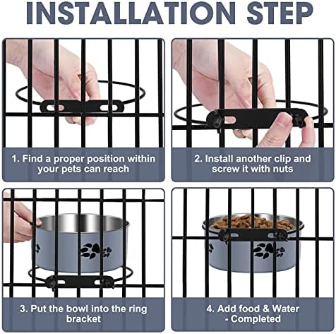 Hanging Dog Bowls for Kennel, 34oz &25oz Food and Water Bowl, 2 Pack