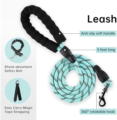 IVY&LANE No Pull Dog Harness for Large Dogs,Reflective Dog Vest Harness | No Choke,Fully Adjustable,Soft Handle,with Leash, Safety Belt and Storage Strap,Turquoise,L