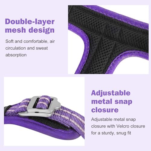 No Pull Dog Harness - Adjustable Reflective Dog Vest with Metal Snap, Soft Breathable Mesh No Choke Puppy Harness, Easy to Put on & Take Off (Purple-L)