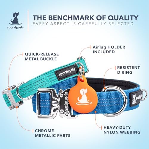SparklyPets Extra Small Dog Collar with Quick Release Chrome Buckle & AirTag Holder – Premium Small Breeds Collars with Reflective Stripes & Soft Lining for Female & Boy Dogs