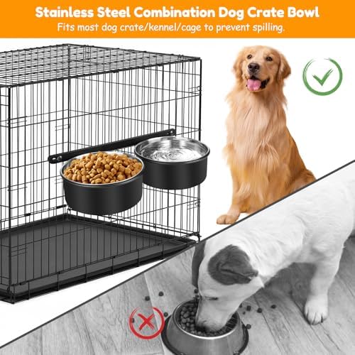 2 Packs Dog Crate Water Bowl No Spill,Dog Crate Bowls Hanging,Kennel Mountable Food Water Bowls for Crate Cage,Stainless Steel Feeder Coop Cup for Dogs Cats Pet Puppy Guinea Pigs Rabbits