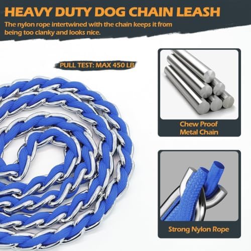 Chain Dog Leash, Bite-Proof Metal Leash, with Padded Handle