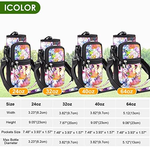 icolor Water Bottle Carrier Bag with Strap 25/32/40 oz Crossbody Bottle Holder with Phone Pocket Sling Sleeve Insulated Neoprene Water Bottle Pouch for Walking Travelling