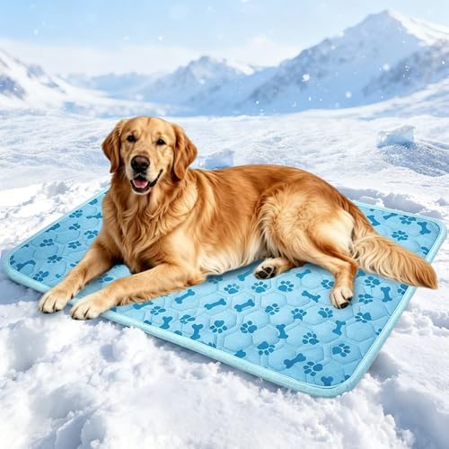 Upgraded Dog Cooling Mat for Dogs& Cats,Ice Silk Self Cooling Mat for Dogs(Q-Max>0.5),Washable Breathable Non-Slip Summer Dog Bed Mats for Crate Car Sofa Indoor Outdoor,Light Blue 35.4×27.5in