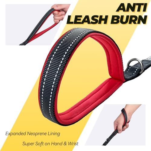 VIVAGLORY Double Handle Dog Leash Twingrip, 5ft x 1/2in, Black-Carabiner