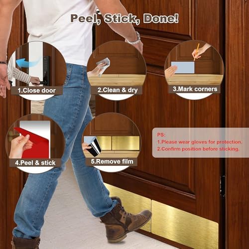 2 PCS 8" x 16" Brushed Door Kick Plate, Self-Adhesive, Rounded Corners
