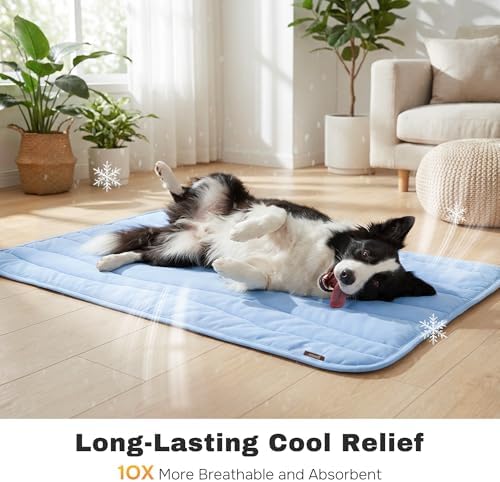ZOMISIA Cooling Mat for Extra Large Dogs XL - Thin Portable Pet Cooling Pad, Breathable and Washable Cool Fiber with Non-Slip Bottom, Outdoor Use for Summer, 44x32, Blue