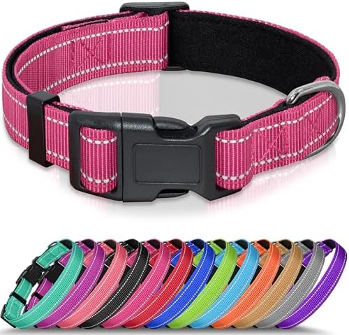 Seyezo Reflective Dog Collar, Soft Neoprene Padded Collar(Hotpink,S)