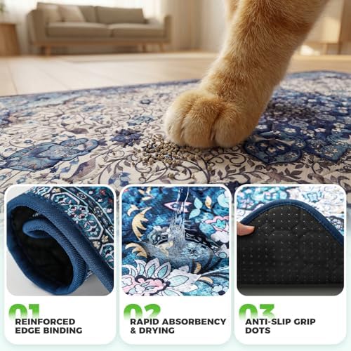 Hompet Cat Litter Mat 2 Pack, 28.5x60 Large Machine Washable Trapping Mats for Cats, Super Absorbent & Urine-Proof Cat Litter Box Mat for Floor, Waterproof & Non Slip Kitty Litter Rug