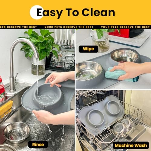 Conlun Dog Bowls with Silicone Mat, No Spill Stainless Set, XS, Grey
