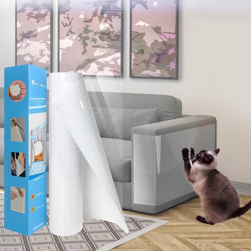 Anti Cat Scratch Furniture Protector, Couch Corner Protectors for Cats, Furniture Protectors from Cats Scratching, Walls, Doors with 50 Twist Pins(15.7" x 197")