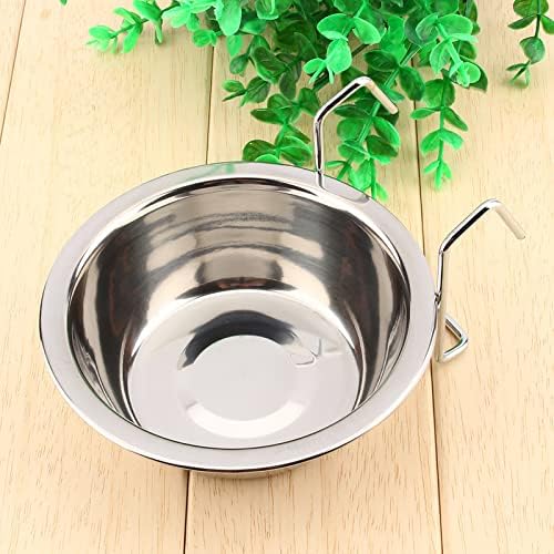 Stainless Steel Hanging Dog Bowl Pet Food Water Cage Cup Clamp Holder Easy Attach Hook On Feeding for Bird Cages Dog Crates Chain Link Fences Small Size S