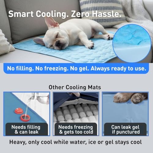 Pet Cooling Mat, ICY nap Dog mat, Portable Washable Ice Silk Cooling Pad for Dogs Cats, Breathable Foldable Mat for Large Small Dogs, Summer Cool Mat for Kennel Floor Car Sofa(Blue,X-Large)