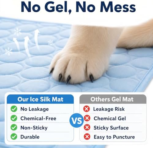 Dog Cooling Mat for Dogs & Cats, Breathable Ice Silk, No Gel Design, Non-Slip Washable Cooling Bed for Crate, Couch, Car, Indoor Outdoor (Large)