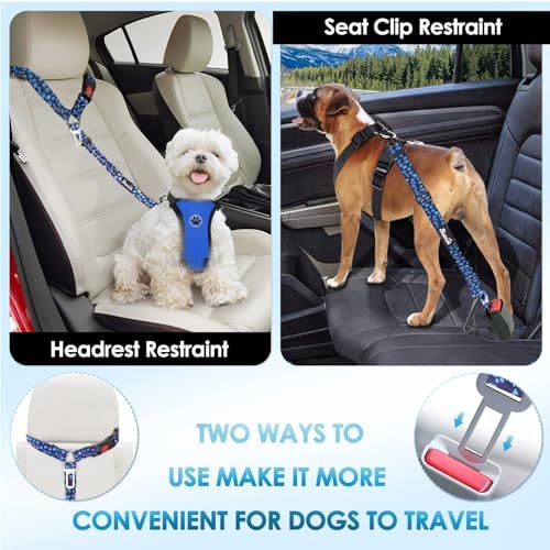 Lukovee Dog Seat Belt, 2 Pack, 3-in-1 Headrest & Seatbelt Clip & Latch