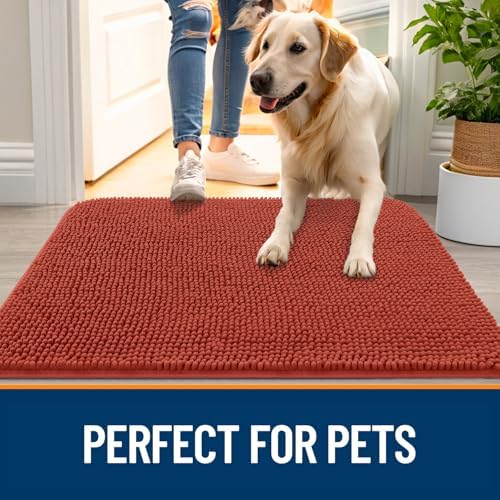 OLANLY Dog Door Mat for Muddy Paws 40x24, Super Absorbent Chenille Mud Mat