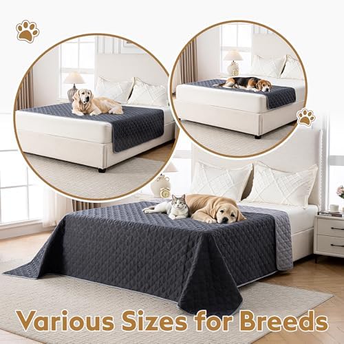 FunFurry Waterproof Dog Blanket, Couch Cover for Dogs Washable, Reversible Dog Bed Cover. (Dark＆Light Grey, 52 X 82 Inch - 1 Pack)