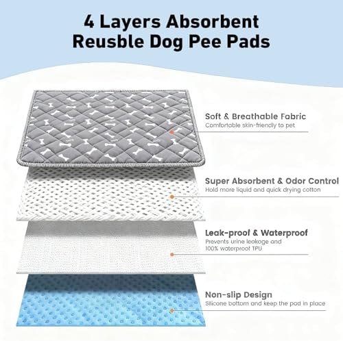Puppy Pads with Pheromones, Washable Puppy Pee Pads for Dogs,Reusable Puppy Pads Washable for Dogs & Cats, Washable,Durable Leak-Proof & Anti-Slip Pet Training Pads for Home & Trave(Gray,S)