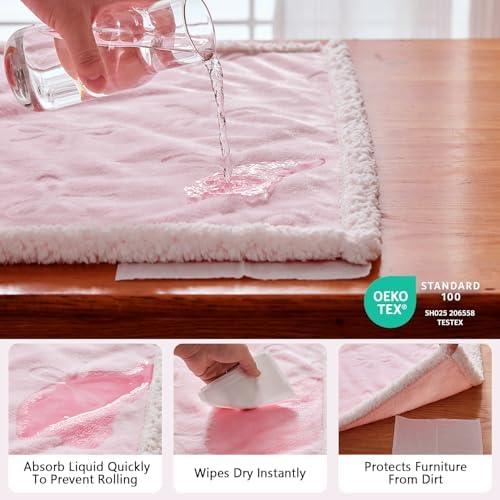 Qeils Pet Blankets for Cats - Waterproof Cat Blanket Washable - Sherpa Fleece Puppy Blanket, Soft Plush Reversible Throw Protector for Bed Couch Car Sofa, 25"X30", Pink Bows