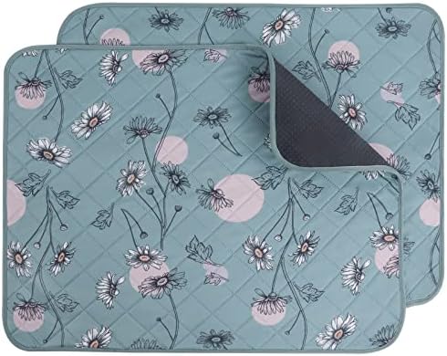 IEUUMLER Washable Pee Pads for Dogs, 2 Pack Non-Slip & Waterproof Pack Whelping Pad, Reusable Washable Puppy Potty Training Pad with Fast Absorbent for Playpen EU007 (Green Daisy, 30"X20"-2pcs)