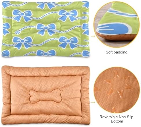 Bows and Ropes Dog Beds Crate Pad Washable Pet Mat for Dogs Cats, Non-Slip Travel Bed Pad, Indoor Outdoor Kennel Pad 36x24in