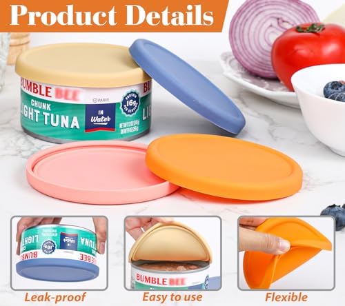 4 Inch Silicone Tuna Can Lids for Bumble Bee, 4 Pack Reusable Can Cover Topper for Chicken of the Sea, Silicone Can Lids for DINTY MOORE Stew Can 15oz or DON FRANCISCO'S coffee Can 12oz