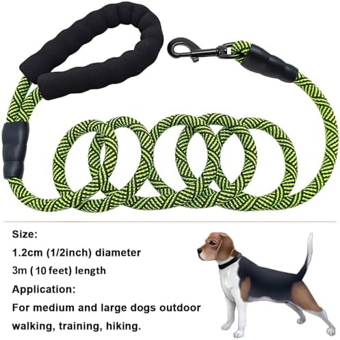MayPaw Heavy Duty Rope Dog Leash, 3/4/5/6/7/8/10/12/15 FT Nylon Pet Leash, Soft Padded Handle Thick Lead Leashes for Large Medium Dogs (10' x 1/2")