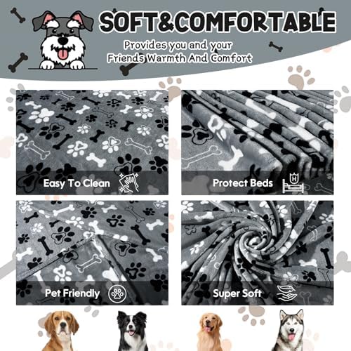 Rezutan Upgraded Flannel Blankets for Large Dogs & Cats, Grey 60" x 50"