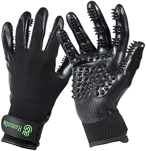 H HandsOn Pet Grooming Gloves - Patented #1 Ranked, Award Winning Shedding, Bathing, & Hair Remover Gloves - Gentle Brush for Cats, Dogs, and Horses (Black, Medium)