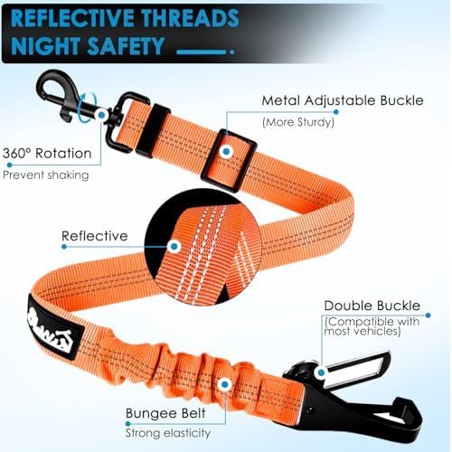 Lukovee Dog Seat Belt, 2 Pack, 3-in-1 Headrest & Seatbelt Clip & Latch